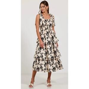 Skies Are Blue Curvy Shocked Boho Tiered Bow Tie Sleeves Resort Dress 1X